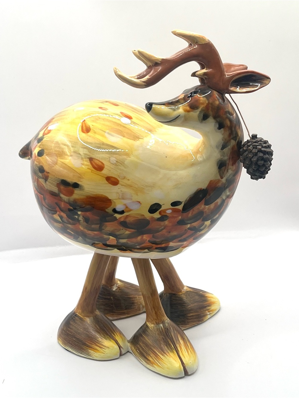 Whimsical Handpainted  Rustic Color Glazed Ceramic Deer/Elk Figurine Decor -RARE